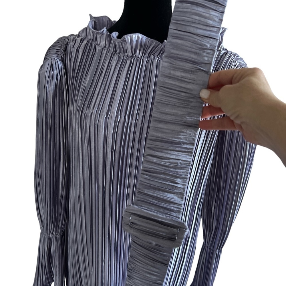 Purple Pleated Sheath Mini Dress for Wedding Guest - Picture 9 of 13